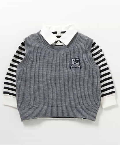 日本童裝 apres les cours 針織背心及條紋領上衣套裝 80-130cm 男童款 秋季 TOPS