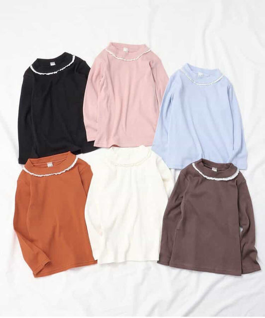 日本童裝 apres les cours 荷葉邊領羅紋上衣 80-140cm 女童款 秋季 TOPS
