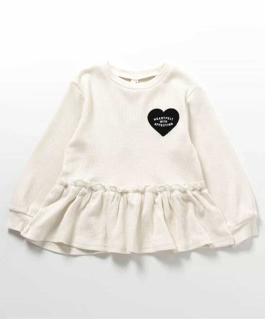 日本童裝 apres les cours 華夫格荷葉邊上衣 90cm 女童款 秋季 TOPS 現貨區