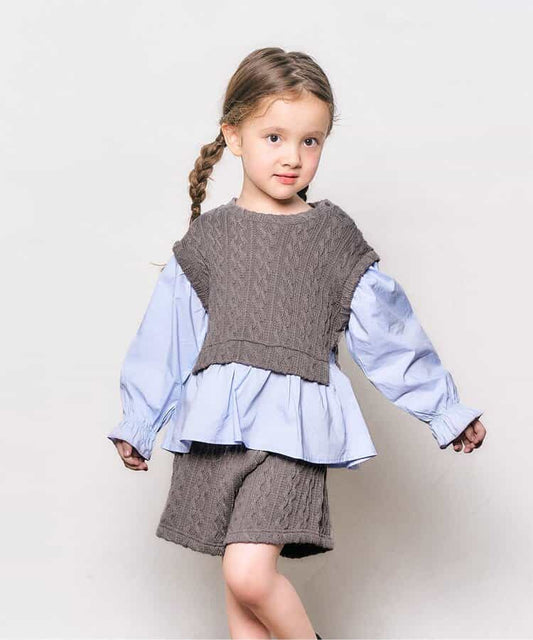 日本童裝 apres les cours 假兩件上衣及短裙兩件套裝 80-140cm 女童款 秋季 TOPS PANTS