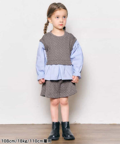 日本童裝 apres les cours 假兩件上衣及短裙兩件套裝 80-140cm 女童款 秋季 TOPS PANTS