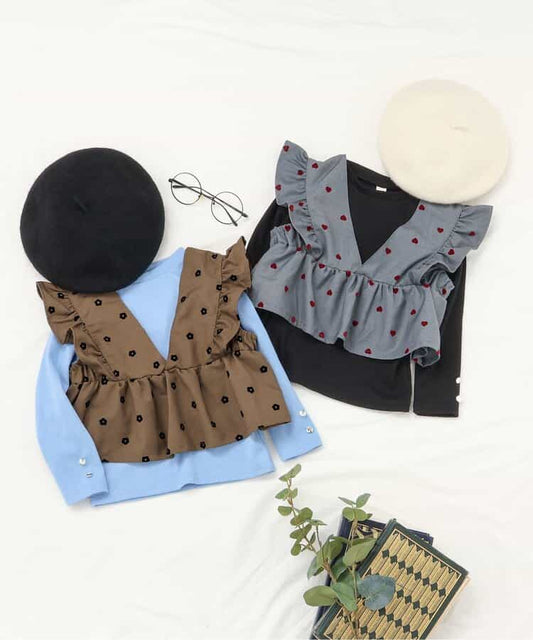 日本童裝 apres les cours 荷葉邊上衣兩件套裝 80-140cm 女童款 秋季 TOPS