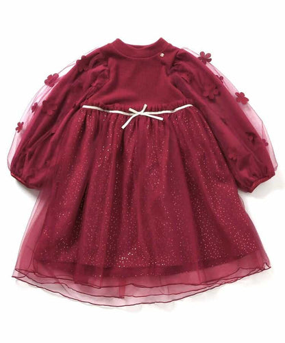 日本童裝 apres les cours 花花圖案薄紗連身裙 80-130cm 女童款 秋季 DRESSES 聖誕紅/新年紅