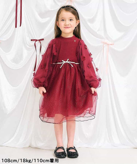 日本童裝 apres les cours 花花圖案薄紗連身裙 80-130cm 女童款 秋季 DRESSES 聖誕紅/新年紅