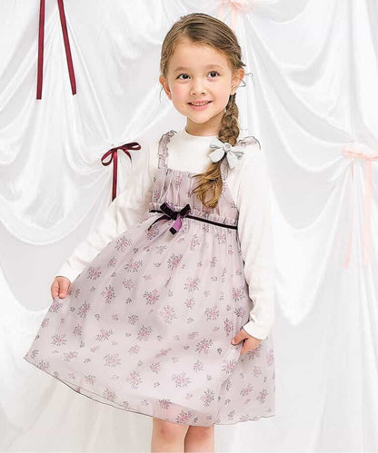 日本童裝 apres les cours 復古花花印花連身裙 80-140cm 女童款 秋季 DRESSES 聖誕紅/新年紅