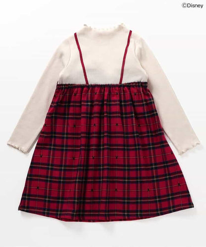 日本童裝 apres les cours x Disney 格仔連身裙 90-130cm 女童款 秋季 DRESSES 聖誕紅/新年紅