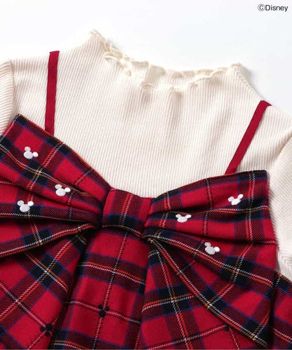 日本童裝 apres les cours x Disney 格仔連身裙 90-130cm 女童款 秋季 DRESSES 聖誕紅/新年紅
