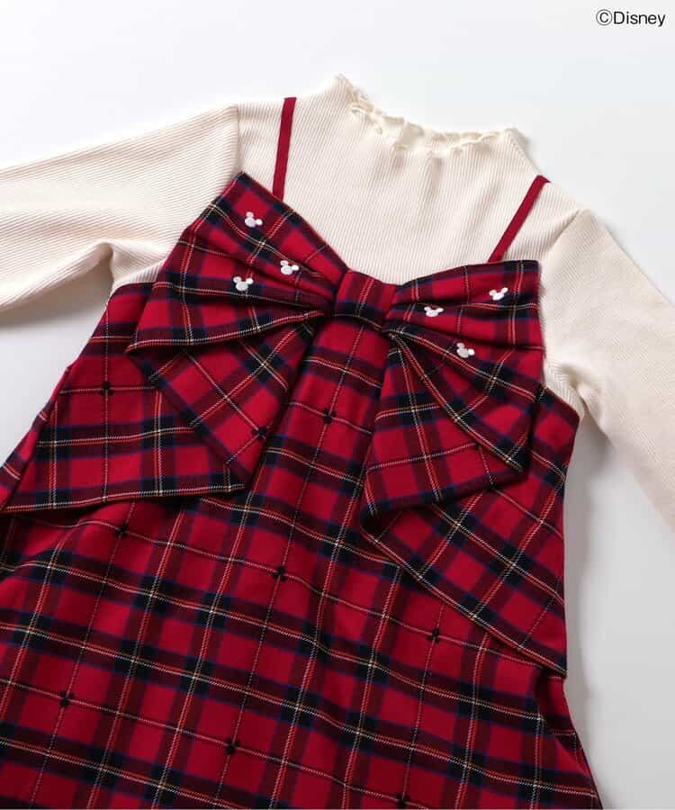 日本童裝 apres les cours x Disney 格仔連身裙 90-130cm 女童款 秋季 DRESSES 聖誕紅/新年紅