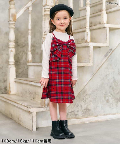日本童裝 apres les cours x Disney 格仔連身裙 90-130cm 女童款 秋季 DRESSES 聖誕紅/新年紅