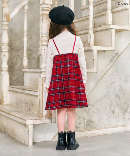 日本童裝 apres les cours x Disney 格仔連身裙 90-130cm 女童款 秋季 DRESSES 聖誕紅/新年紅