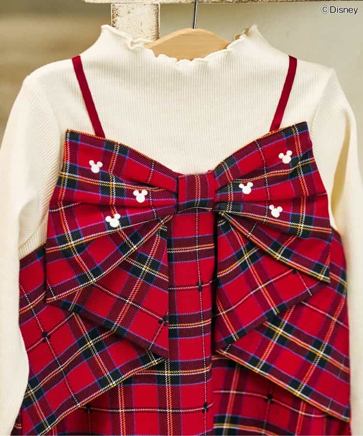 日本童裝 apres les cours x Disney 格仔連身裙 90-130cm 女童款 秋季 DRESSES 聖誕紅/新年紅