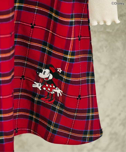 日本童裝 apres les cours x Disney 格仔連身裙 90-130cm 女童款 秋季 DRESSES 聖誕紅/新年紅