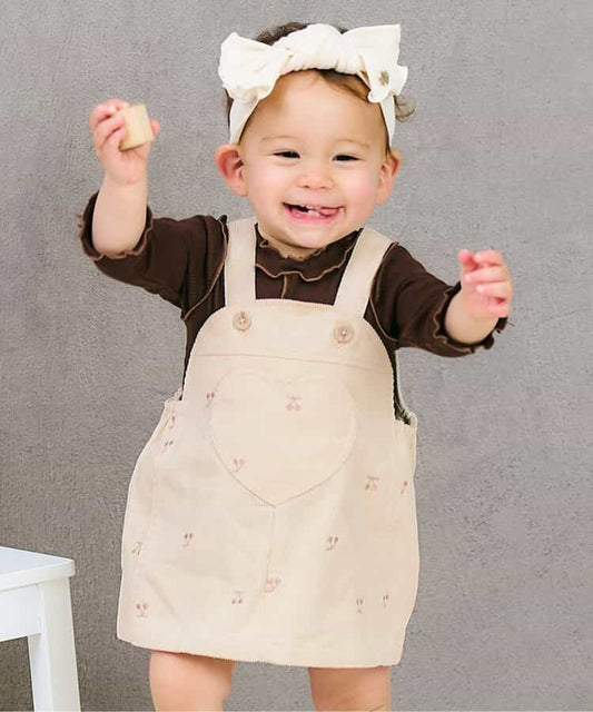 日本童裝 apres les cours 刺繡圖案吊帶裙 70-80cm 女童款 初生嬰兒 秋季 DRESSES
