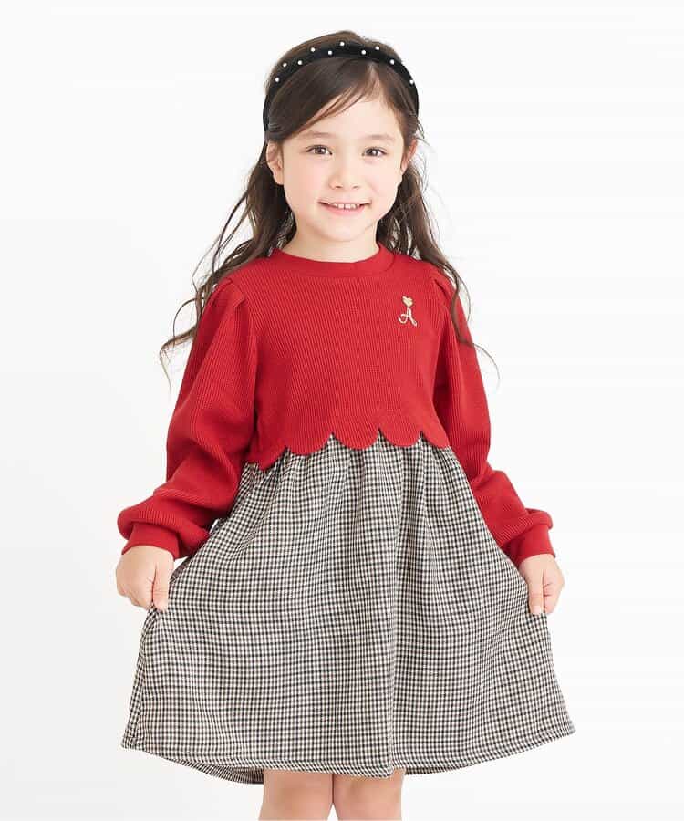 日本童裝 apres les cours 扇貝拼接連身裙 80-140cm 女童款 秋季 DRESSES 聖誕紅/新年紅