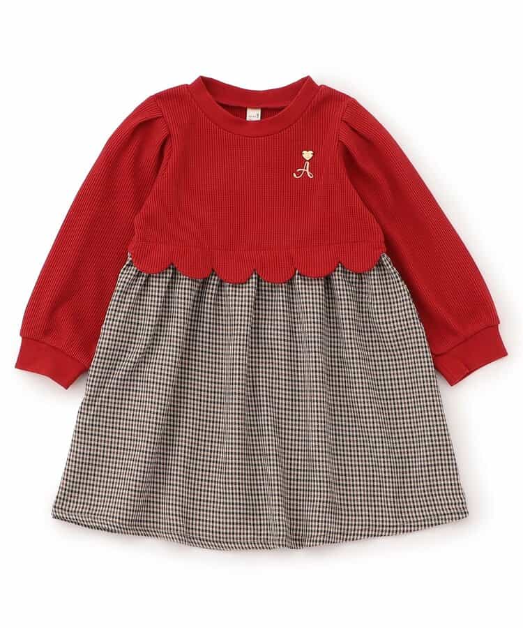 日本童裝 apres les cours 扇貝拼接連身裙 80-140cm 女童款 秋季 DRESSES 聖誕紅/新年紅