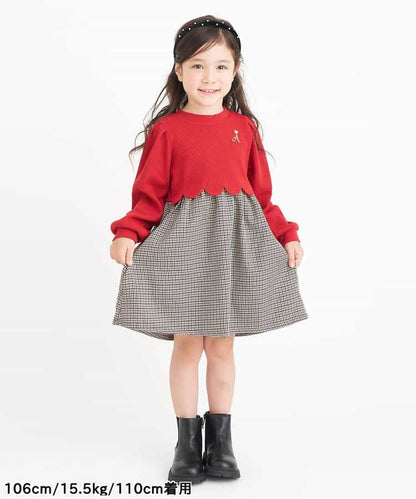 日本童裝 apres les cours 扇貝拼接連身裙 80-140cm 女童款 秋季 DRESSES 聖誕紅/新年紅