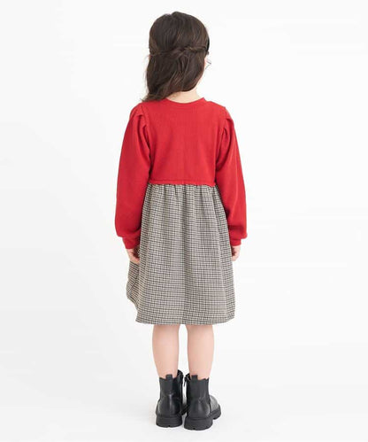 日本童裝 apres les cours 扇貝拼接連身裙 80-140cm 女童款 秋季 DRESSES 聖誕紅/新年紅