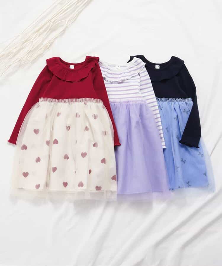 日本童裝 apres les cours 拼接網紗連身裙 80-140cm 女童款 秋季 DRESSES