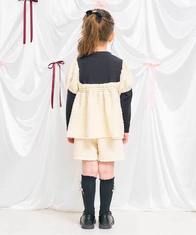 日本童裝 apres les cours 假兩件背面絲帶上衣及短褲兩件套裝 80-140cm 女童款 秋季 TOPS PANTS 聖誕紅/新年紅