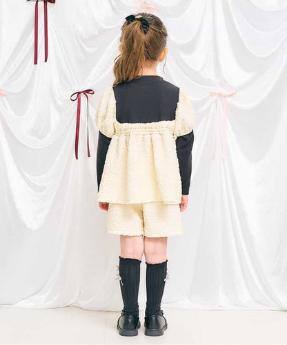 日本童裝 apres les cours 假兩件背面絲帶上衣及短褲兩件套裝 80-140cm 女童款 秋季 TOPS PANTS 聖誕紅/新年紅