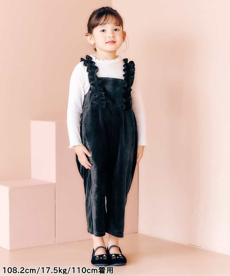 日本童裝 apres les cours 天鵝絨荷葉邊工裝褲 90-140cm 女童款 秋季 Jumpsuit