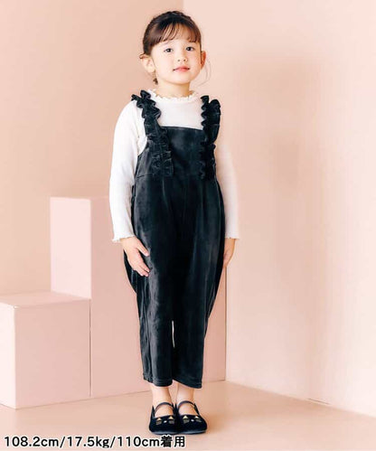 日本童裝 apres les cours 天鵝絨荷葉邊工裝褲 90-140cm 女童款 秋季 Jumpsuit