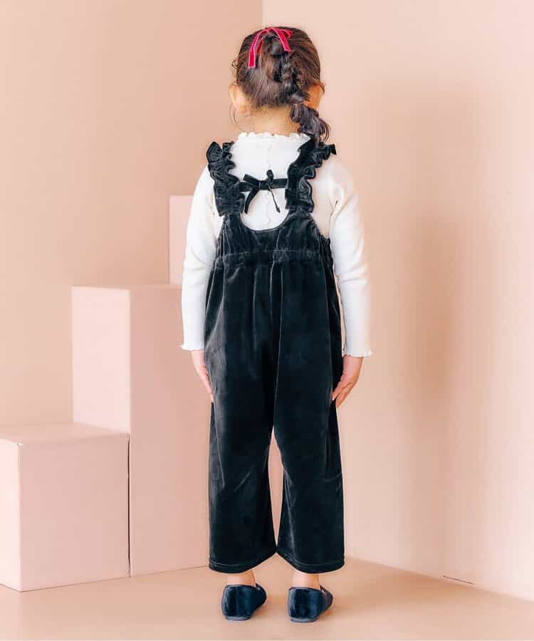 日本童裝 apres les cours 天鵝絨荷葉邊工裝褲 90-140cm 女童款 秋季 Jumpsuit