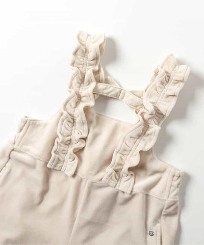 日本童裝 apres les cours 天鵝絨荷葉邊工裝褲 90-140cm 女童款 秋季 Jumpsuit
