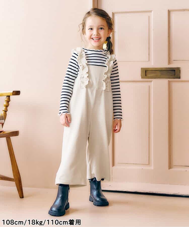日本童裝 apres les cours 天鵝絨荷葉邊工裝褲 90-140cm 女童款 秋季 Jumpsuit