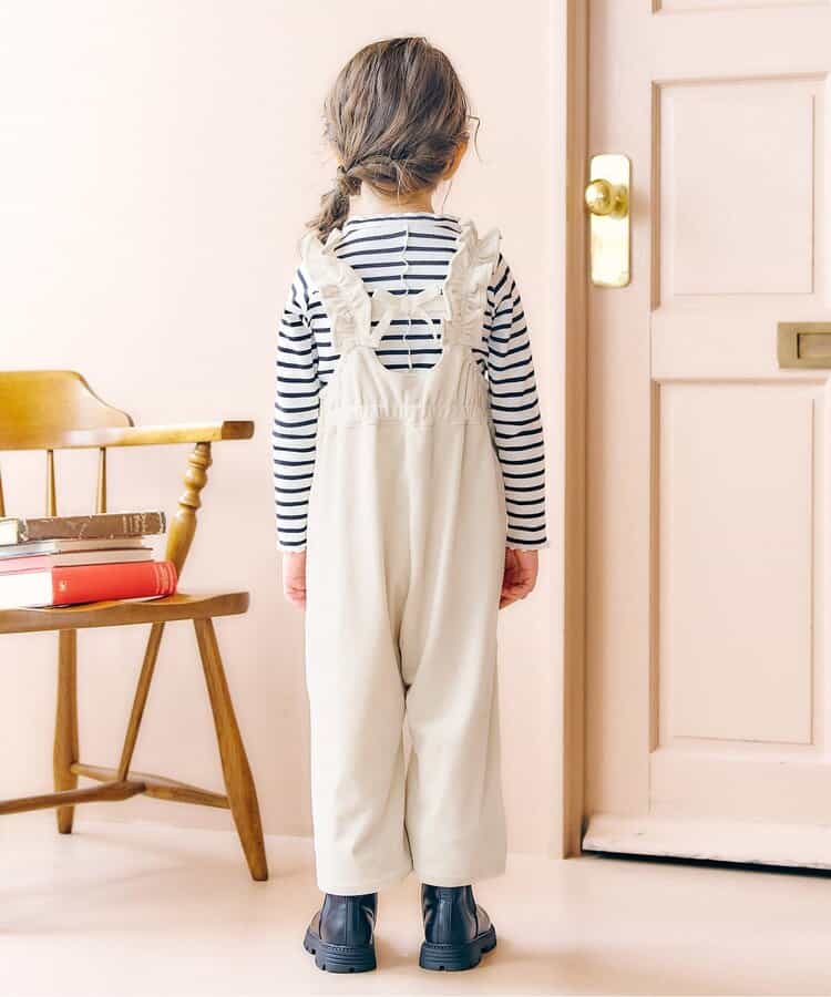 日本童裝 apres les cours 天鵝絨荷葉邊工裝褲 90-140cm 女童款 秋季 Jumpsuit