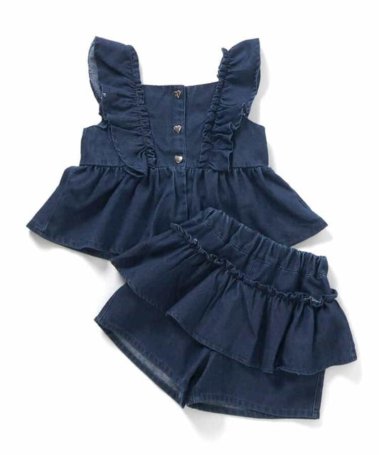 日本童裝 apres les cours 荷葉邊上衣及裙邊短褲兩件套裝 90-140cm 女童款 秋季 TOPS PANTS