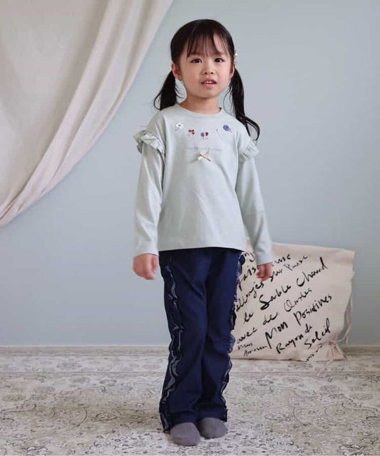 日本童裝 apres les cours 肩部荷葉邊長袖上衣 80-140cm 女童款 秋季 TOPS