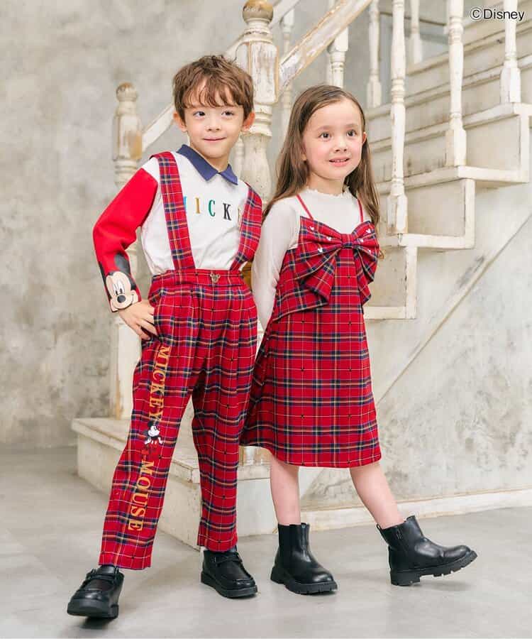 日本童裝 apres les cours x Disney 可拆吊帶長褲 90-130cm 男童款/女童款 秋季 PANTS 聖誕紅/新年紅