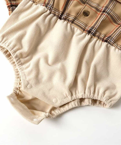 日本童裝 apres les cours 格仔假兩件連衣 70-80cm 男童款 秋季 初生嬰兒 Jumpsuit