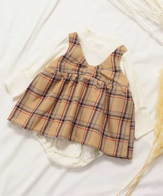 日本童裝 apres les cours 格仔假兩件連衣 70-80cm 女童款 秋季 初生嬰兒 Jumpsuit