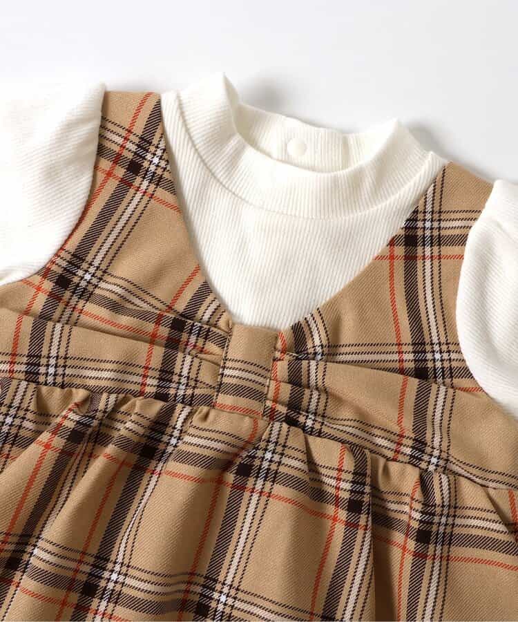 日本童裝 apres les cours 格仔假兩件連衣 70-80cm 女童款 秋季 初生嬰兒 Jumpsuit
