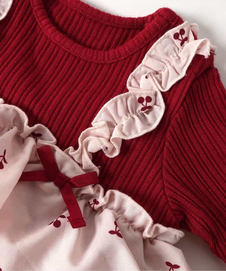 日本童裝 apres les cours 印花假兩件連衣 70-80cm 女童款 秋季 初生嬰兒 Jumpsuit 聖誕紅/新年紅
