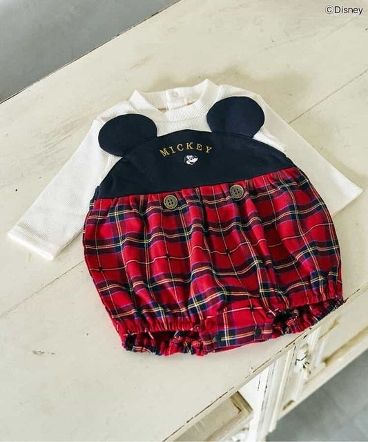 日本童裝 apres les cours x Disney 可愛格仔連衣 70-80cm 男童款/女童款 秋季 Jumpsuit 聖誕紅/新年紅