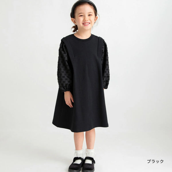 日本童裝 Branshes 拼接袖連身裙 90-150cm 女童款 秋冬季 DRESSES