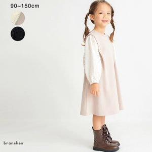 日本童裝 Branshes 拼接袖連身裙 90-150cm 女童款 秋冬季 DRESSES