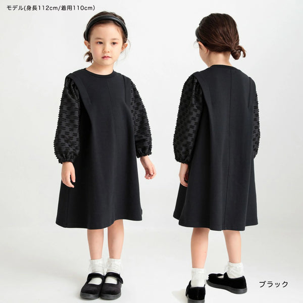 日本童裝 Branshes 拼接袖連身裙 90-150cm 女童款 秋冬季 DRESSES