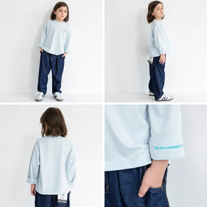 日本童裝 Branshes 刺繡摺袖長袖上衣 80-150cm 男童款 冬季 TOPS