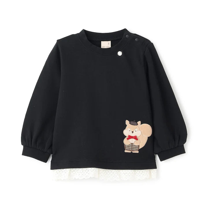 日本童裝 pe#main 動物圖案蕾絲衛衣 80-130cm 女童款 冬季 TOPS