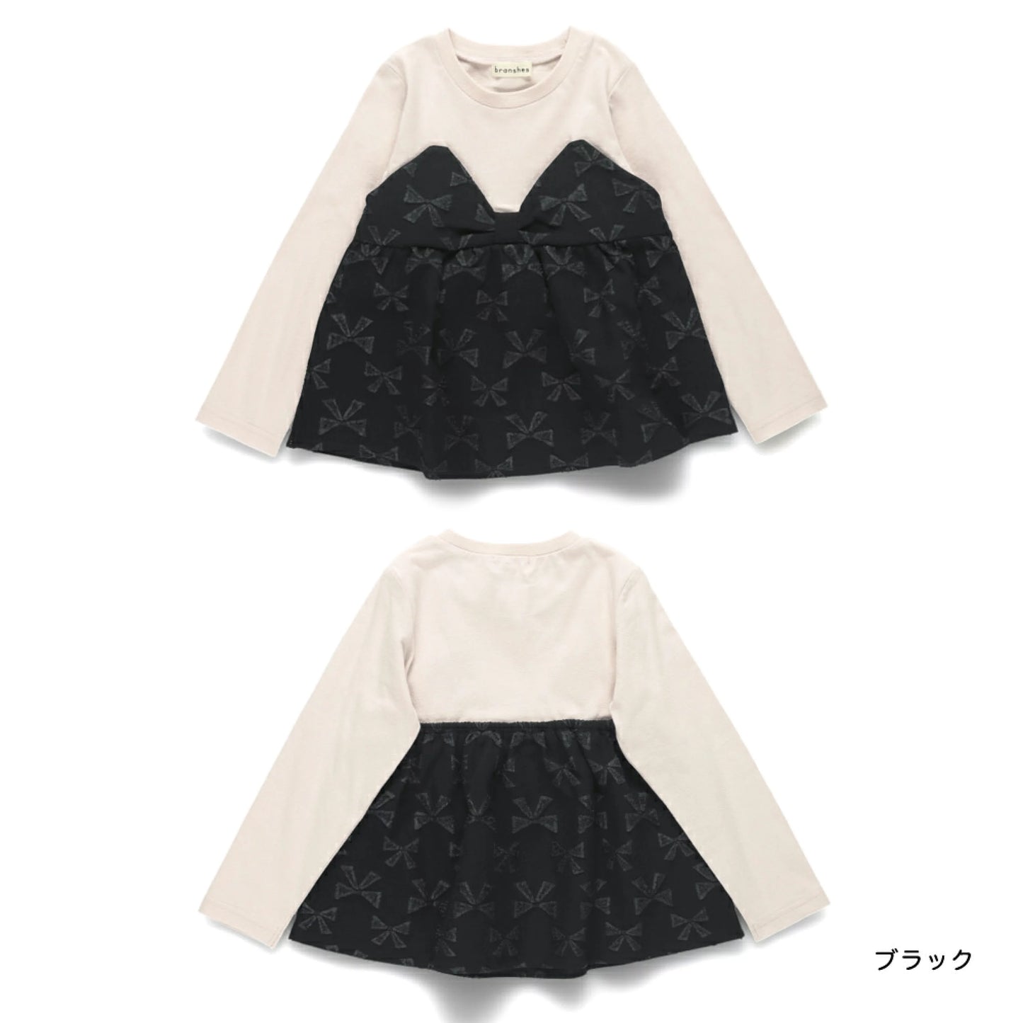 日本童裝 Branshes 緞帶拼接假兩件上衣 80-150cm 女童款 冬季 TOPS
