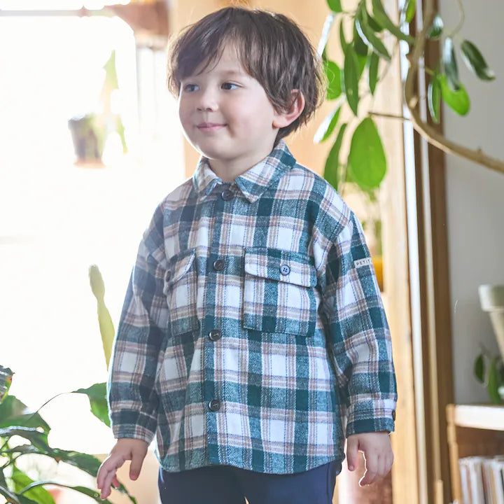 日本童裝 pe#main 燈芯絨/格紋圖案混搭襯衫 80-130cm 男童款 冬季 TOPS