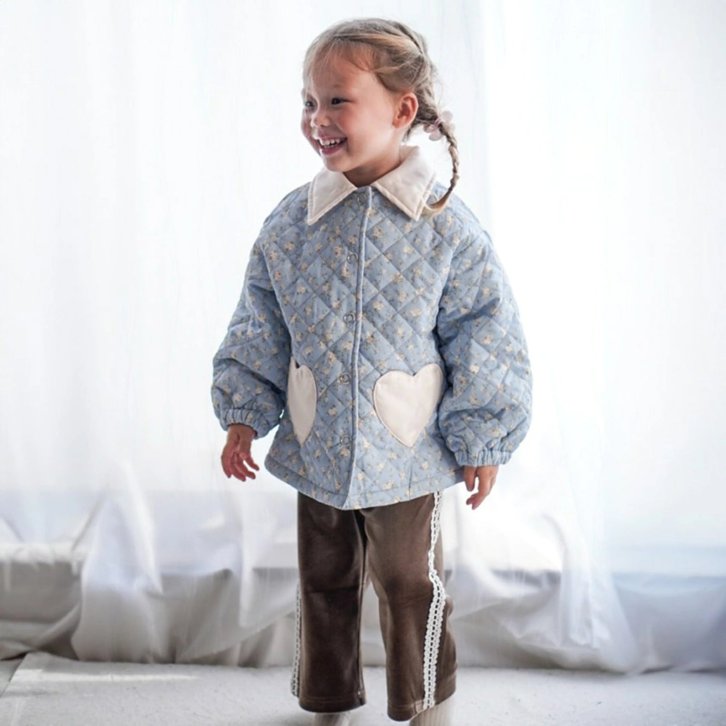 日本童裝 Branshes aBity select.心型口袋小花絎縫外套 90-120cm 女童款 冬季 OUTERWEAR