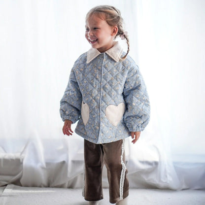 日本童裝 Branshes aBity select.心型口袋小花絎縫外套 90-120cm 女童款 冬季 OUTERWEAR