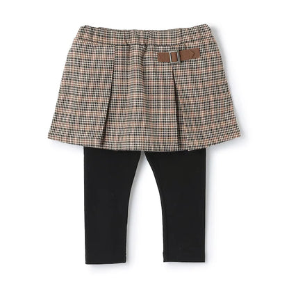 日本童裝 pe#main 假兩件格紋裙連褲 80-130cm 女童款 冬季 PANTS 聖誕紅/新年紅