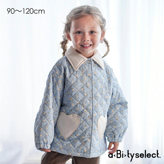 日本童裝 Branshes aBity select.心型口袋小花絎縫外套 90-120cm 女童款 冬季 OUTERWEAR