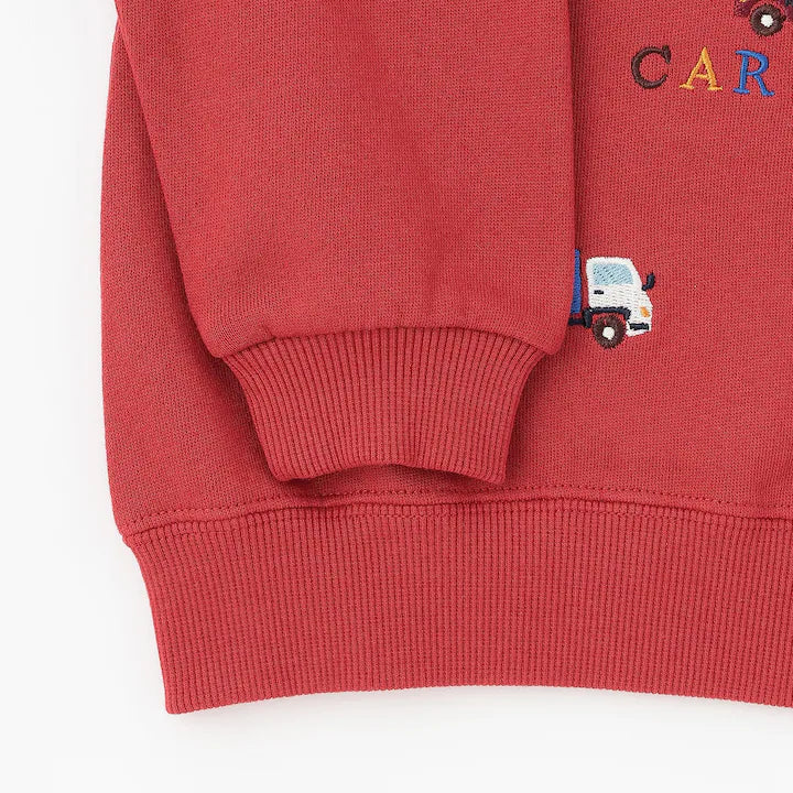 日本童裝 pe#main 車車刺繡衛衣 80-130cm 男童款 冬季 TOPS 聖誕紅/新年紅